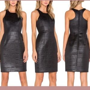MILLY Croc Embossed Racerback Neoprene Black Sheath dress